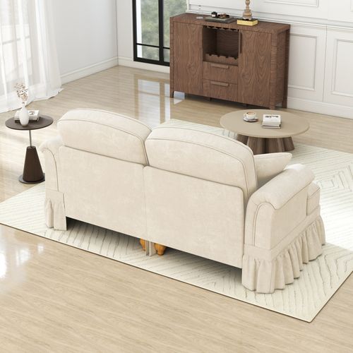 Canapé 2 Places En Chenille Blanche, Volant Amovible Pour Deux Styles, Modules Et Pouf Inclus