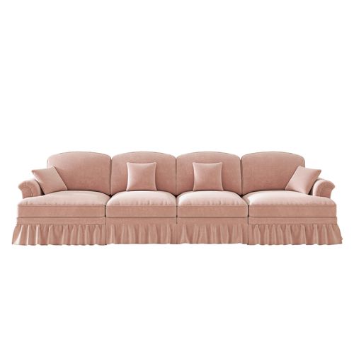 Canapé 4 Places Modulable En Chenille Rose, Jupe Amovible Et Pieds Tournés - Style Mid-century