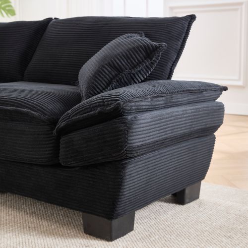 Canapé 2 Places 224x81x81 Cm En Velours Noir, Assise Ultra-profonde Et Coussins Moelleux