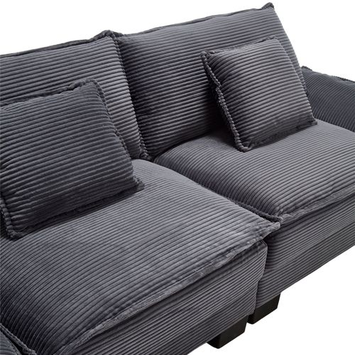 Canapé Adulte 224x81x81 Cm En Velours Gris Foncé, Assise Ultra-profonde, Avec 2 Coussins