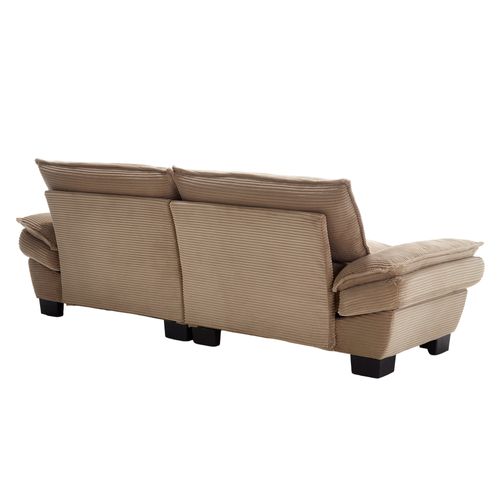 Canapé 224x81x81 Cm En Velours Kaki, Assise Ultra Profonde 2 Places Et Pieds Plastique Noirs