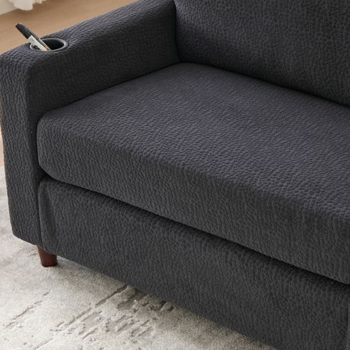 Canapé 2 Places 203x77,5x86 Cm En Chenille Gris Foncé Avec USB‑c, LED Et Porte-gobelets