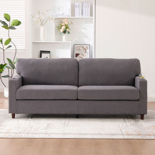 Canapé 2 Places 203x77,5x86 Cm En Chenille Gris Clair, LED Dimmable Et Ports USB‑c Intégrés