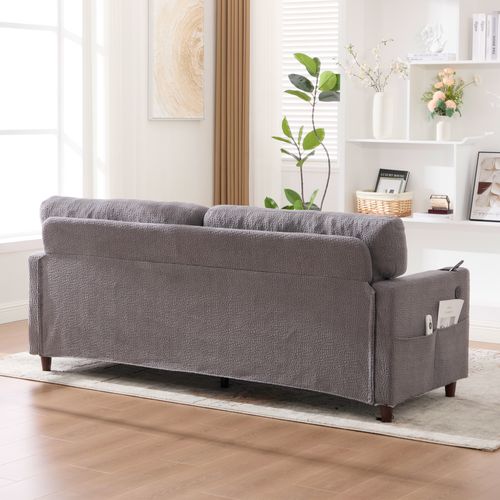 Canapé 2 Places 203x77,5x86 Cm En Chenille Gris Clair, LED Dimmable Et Ports USB‑c Intégrés