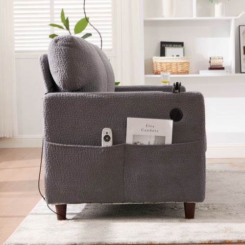 Canapé 2 Places 203x77,5x86 Cm En Chenille Gris Clair, LED Dimmable Et Ports USB‑c Intégrés