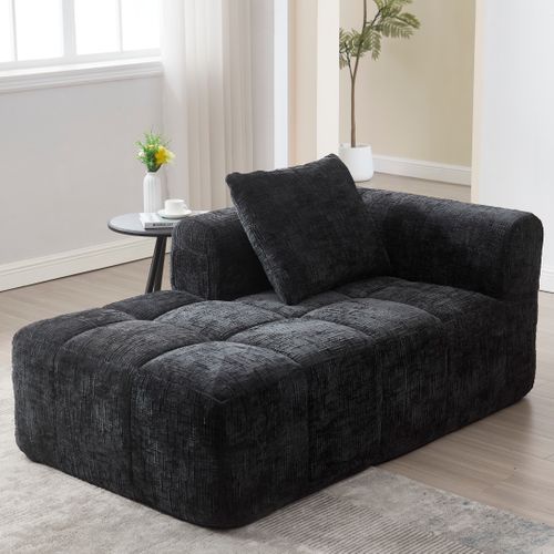 Méridienne 158x90x60 Cm En Chenille Noir