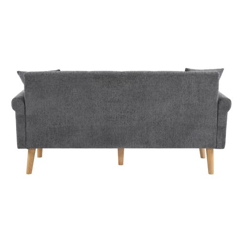 Canapé 2 Places 162×74×77 Cm En Chenille Gris, Assise 15 Cm, Pieds Massifs 20 Cm