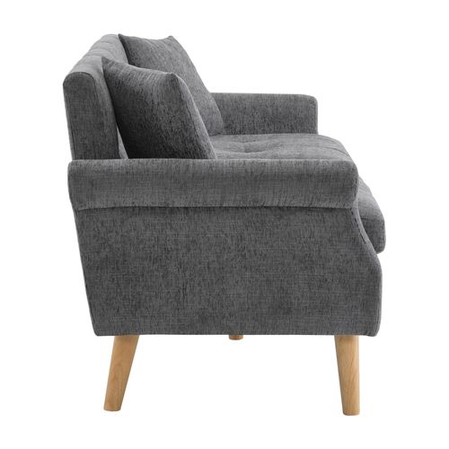 Canapé 2 Places 162×74×77 Cm En Chenille Gris, Assise 15 Cm, Pieds Massifs 20 Cm