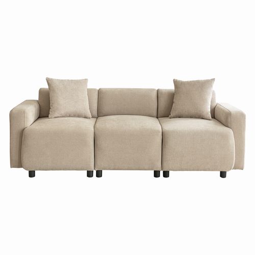 Canapé 3 Places En Chenille Beige, Design Contemporain, Assise Extra-large 57 Cm