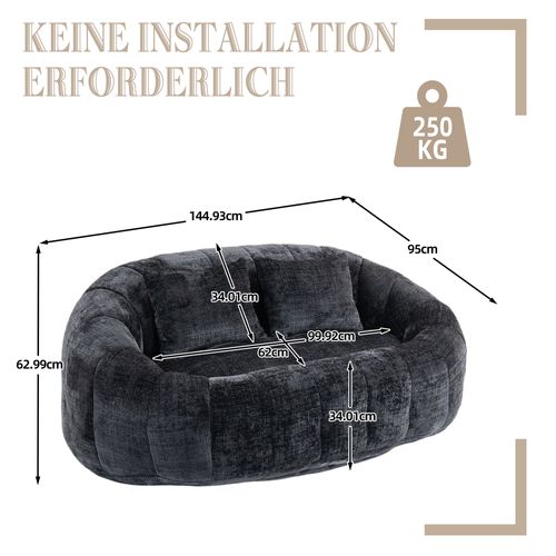 Canapé Pouf 150x95 Cm En Chenille Noire