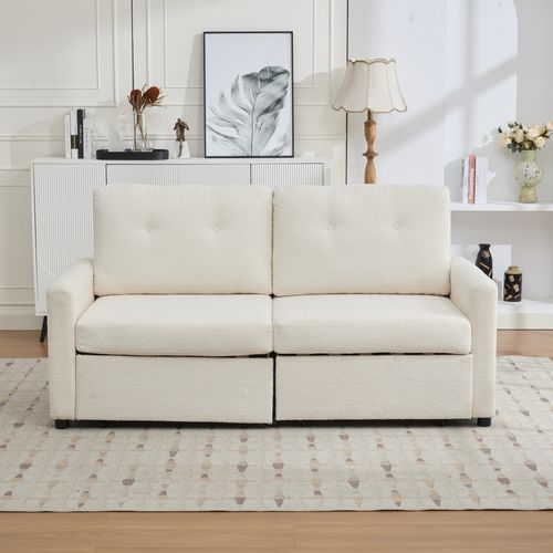 Canapé 2 Places En Microfibre Structurée Avec 2 Tiroirs De Rangement, Ivoire