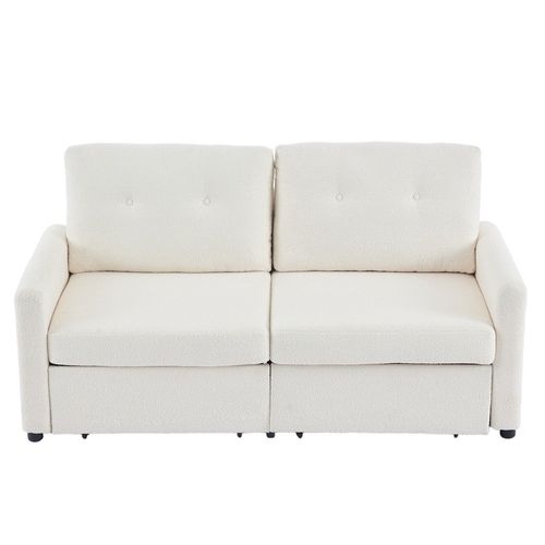 Canapé 2 Places En Microfibre Structurée Avec 2 Tiroirs De Rangement, Ivoire