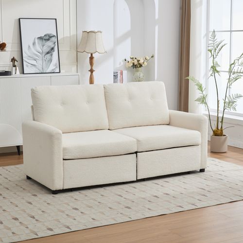 Canapé 2 Places En Microfibre Structurée Avec 2 Tiroirs De Rangement, Ivoire