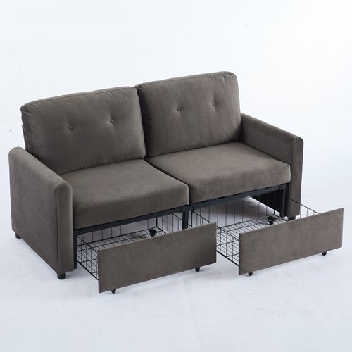 Canapé Banquette 2 Places Avec Tiroirs, Tissu Microfibre Gris Foncé Brillant, Dossier Ergonomique