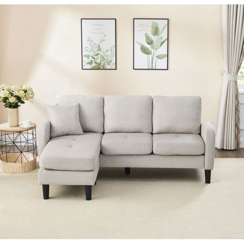 Canapé 166x118x77 Cm Avec Méridienne Réversible, Tissu Lin-coton Beige