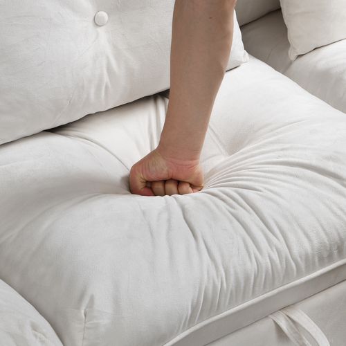 Canapé Modulable 4 Places Beige En Chenille, Transformable En Couchage Avec Rangements Dissimulés