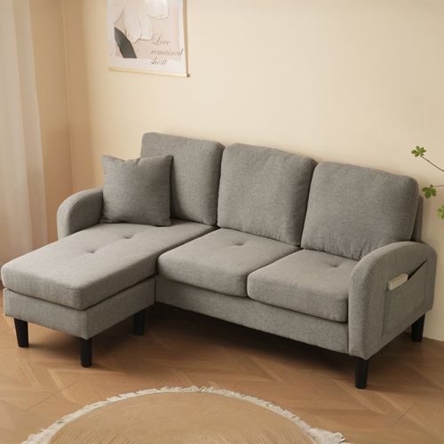 Canapé Modulaire 166x118x77 Cm En Tissu Lin-coton Gris Antique, Chaise-longue Réversible