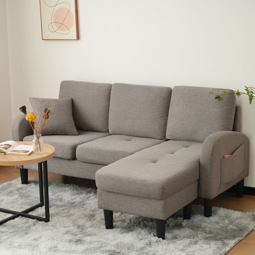 Canapé Modulaire 166x118x77 Cm En Tissu Lin-coton Gris Antique, Chaise-longue Réversible