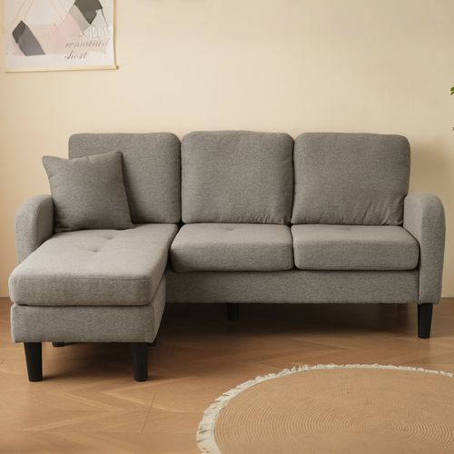 Canapé Modulaire 166x118x77 Cm En Tissu Lin-coton Gris Antique, Chaise-longue Réversible