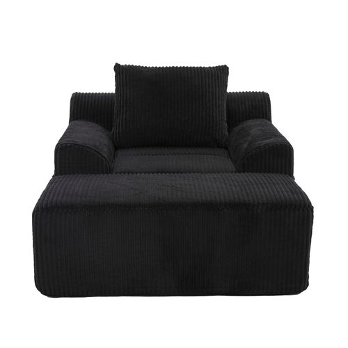 Fauteuil 147x110x67 Cm En Velours Côtelé Noir – Fauteuil Surdimensionné Avec Repose-pieds
