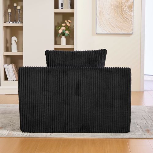 Fauteuil 147x110x67 Cm En Velours Côtelé Noir – Fauteuil Surdimensionné Avec Repose-pieds