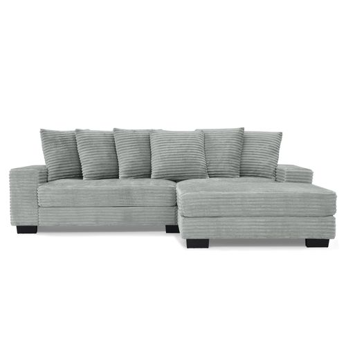 Canapé D'angle 256,5x133,5x89 Cm En Velours Côtelé Gris, Modulable Réversible, 6 Coussins Inclus