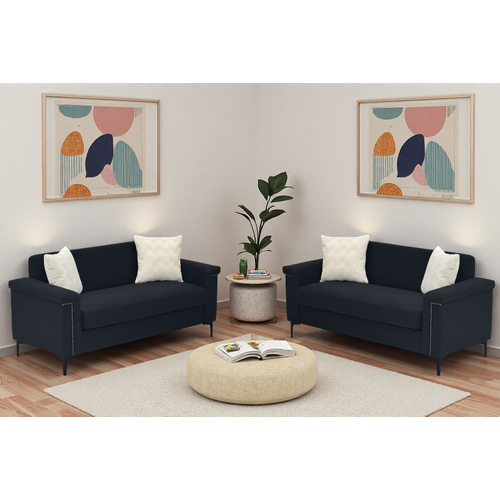 Canapé 2 Places 172x73,5 Cm En Tissu Noir, Mousse Haute Densité Et Pieds Métal, Style Scandinave