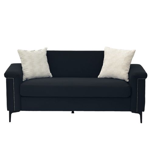 Canapé 2 Places 172x73,5 Cm En Tissu Noir, Mousse Haute Densité Et Pieds Métal, Style Scandinave