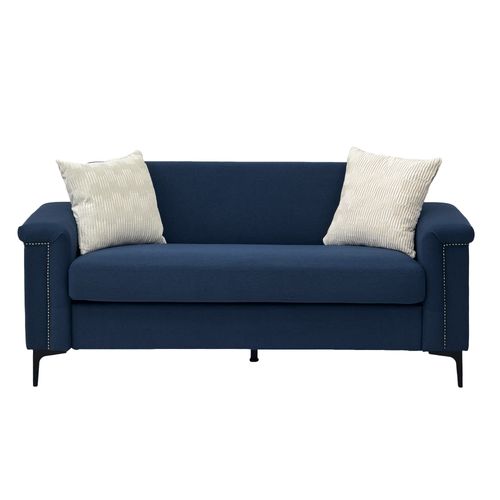 Canapé 2 Places 172x73,5 Cm Tissu Bleu Scandinave, Rembourrage Haute Densité, Pieds Métal