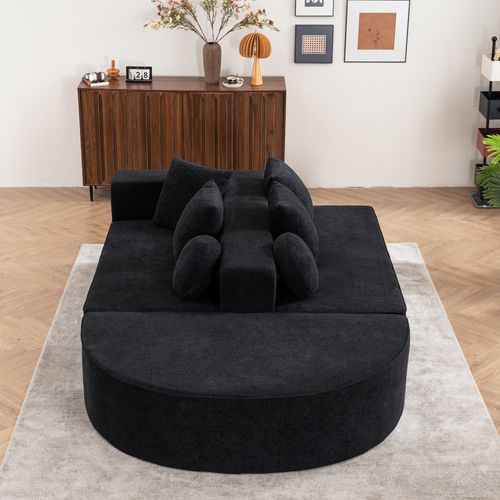 Canapé Adulte Transformable En Sofa 2 Places En Chenille Noire, Mousse Intégrale, Prêt à L'emploi