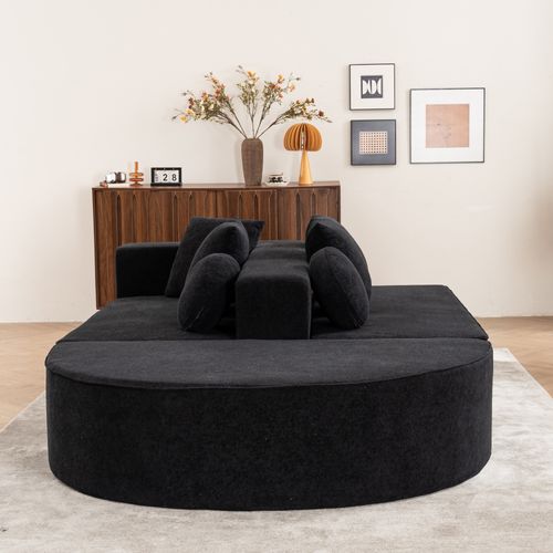 Canapé Adulte Transformable En Sofa 2 Places En Chenille Noire, Mousse Intégrale, Prêt à L'emploi