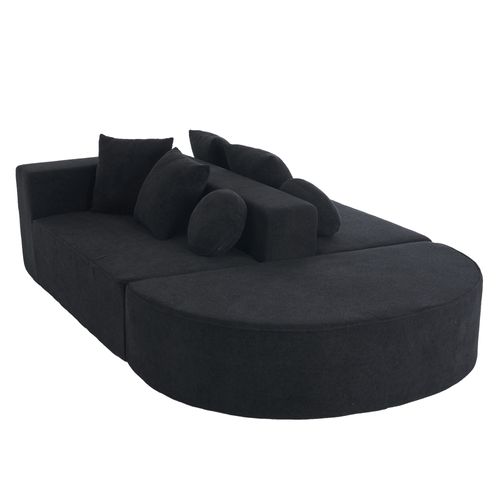 Canapé Adulte Transformable En Sofa 2 Places En Chenille Noire, Mousse Intégrale, Prêt à L'emploi