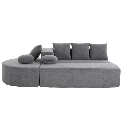 Canapé Modulable 3 Places En Mousse Intégrale, Chenille Grise, Sans Montage, Convertible En Canapé