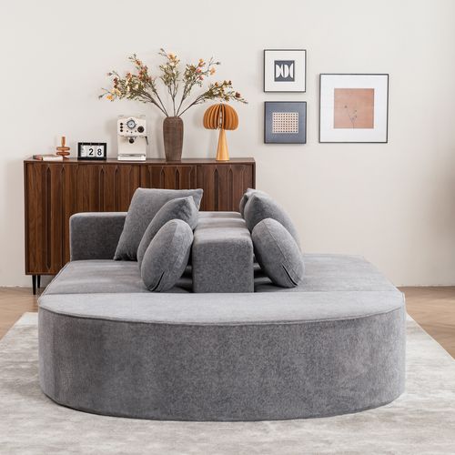 Canapé Modulable 3 Places En Mousse Intégrale, Chenille Grise, Sans Montage, Convertible En Canapé