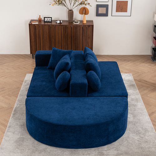 Canapé D'appoint Modulable En Mousse Intégrale, Revêtement Chenille Bleu, Dépliable, 3 Colis