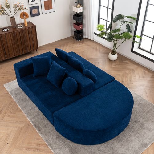 Canapé D'appoint Modulable En Mousse Intégrale, Revêtement Chenille Bleu, Dépliable, 3 Colis