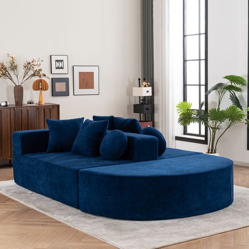 Canapé D'appoint Modulable En Mousse Intégrale, Revêtement Chenille Bleu, Dépliable, 3 Colis