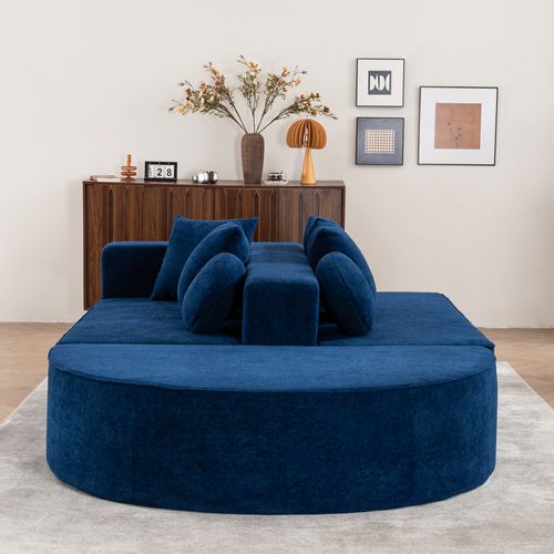 Canapé D'appoint Modulable En Mousse Intégrale, Revêtement Chenille Bleu, Dépliable, 3 Colis