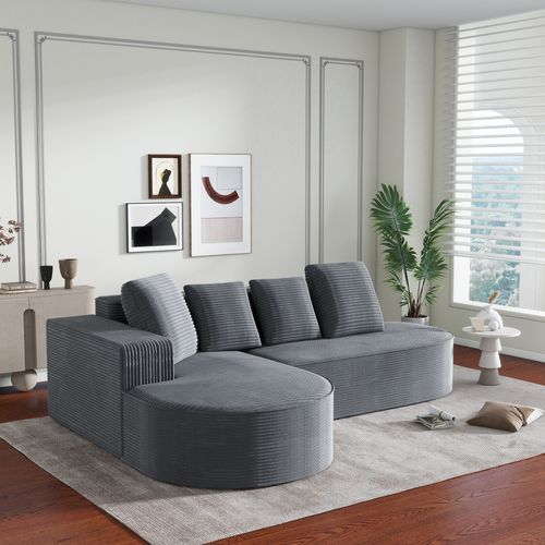 Canapé D'angle 241 Cm En Velours Côtelé Gris