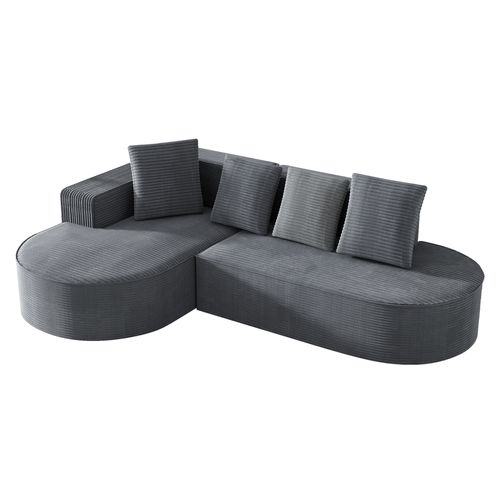 Canapé D'angle 241 Cm En Velours Côtelé Gris