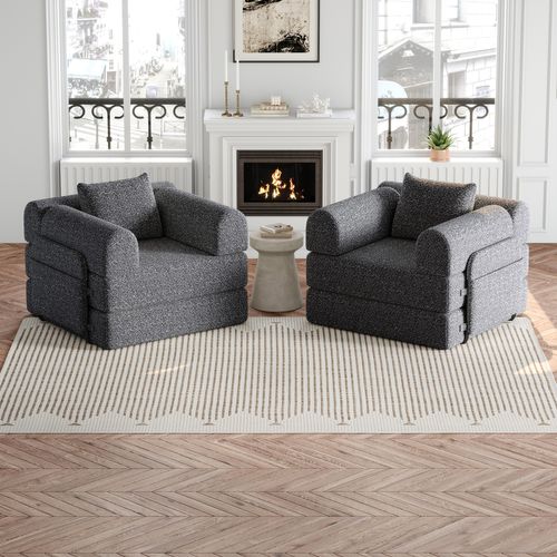 Canapé D'appoint 1 Place En Chenille Gris, Se Transforme En Canapé Avec Rangement Dans L'accoudoir