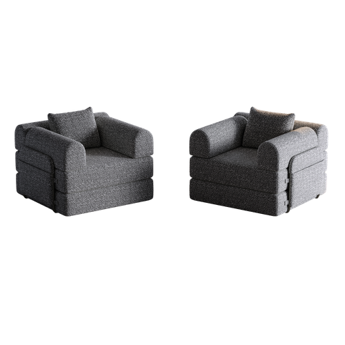 Canapé D'appoint 1 Place En Chenille Gris, Se Transforme En Canapé Avec Rangement Dans L'accoudoir