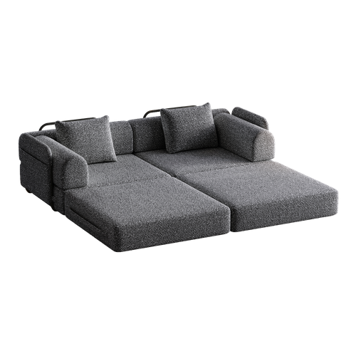 Canapé D'appoint 1 Place En Chenille Gris, Se Transforme En Canapé Avec Rangement Dans L'accoudoir