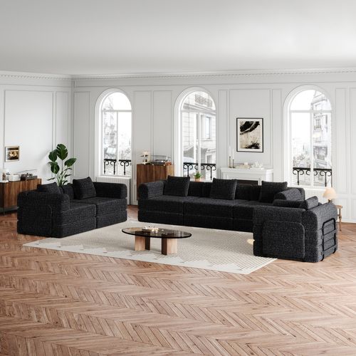 Canapé Adulte 1 Place Modulable 2 En 1 En Chenille Noire, Accoudoir Coffre Et Trois Cadres Acier