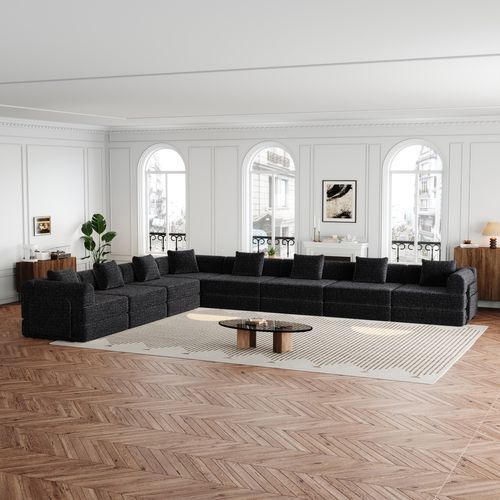 Canapé Adulte 1 Place Modulable 2 En 1 En Chenille Noire, Accoudoir Coffre Et Trois Cadres Acier