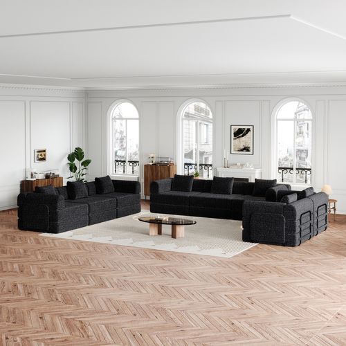 Canapé Adulte 1 Place Modulable 2 En 1 En Chenille Noire, Accoudoir Coffre Et Trois Cadres Acier