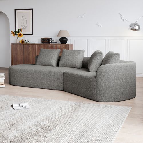 Canapé En Chenille Gris Clair, Assise Extra Profonde, Design Courbé Moderne, 4 Coussins