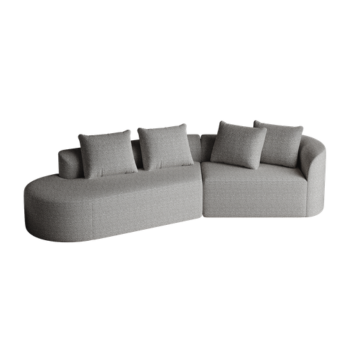 Canapé En Chenille Gris Clair, Assise Extra Profonde, Design Courbé Moderne, 4 Coussins