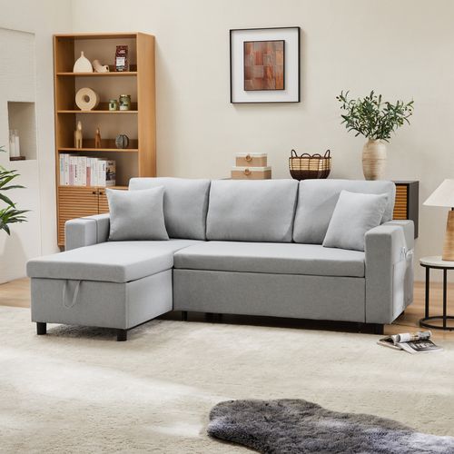 Canapé Convertible 219,5x142,5 Cm En Lin Gris