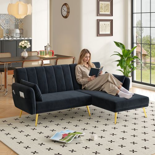 Canapé Convertible 191,5x130,5x80 Cm Velours Noir